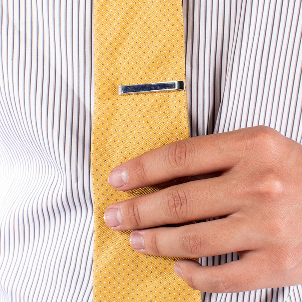THOMPSON SILVER & BLUE CLASSIC TIE -CLIP | MENS